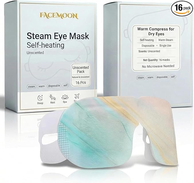 16 Packs Self Heating Steam Eye Masks: Disposable Moist Warm Compress by FACEMOON