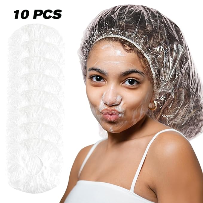 Shower Cap 10 Pcs Disposable Plastic Bath Cap Waterproof Spa Shower Cap XLarge - Image 2