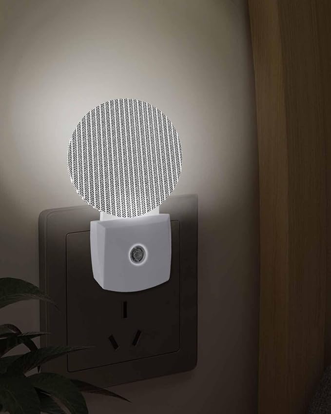 Night Lights Auto Sensor Gray Pinstripes Night Light Woven Denim Striped Round - Image 3