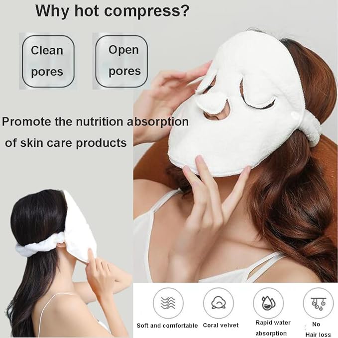 Angzhili 2 Pcs Hot Compress Face Towel Masks, Reusable Facial Steamer Towel - Image 3