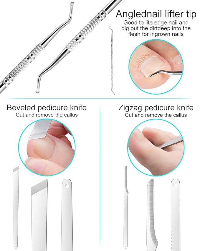 7pc Ingrown Toenail Remover Pedicure Tools Kit, Nail Clippers, File and Lifters - Image 4