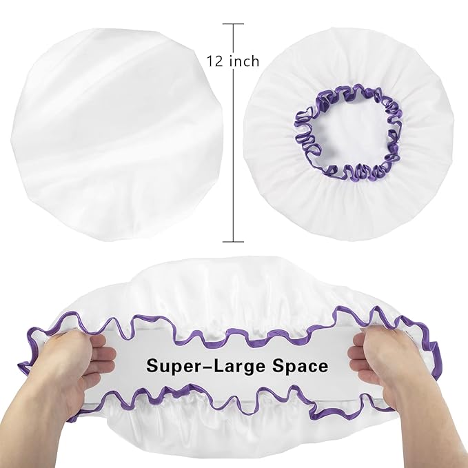 Aquior Shower Cap, Shower Cap for Women Reusable Waterproof, Large Bath Hair - Image 3