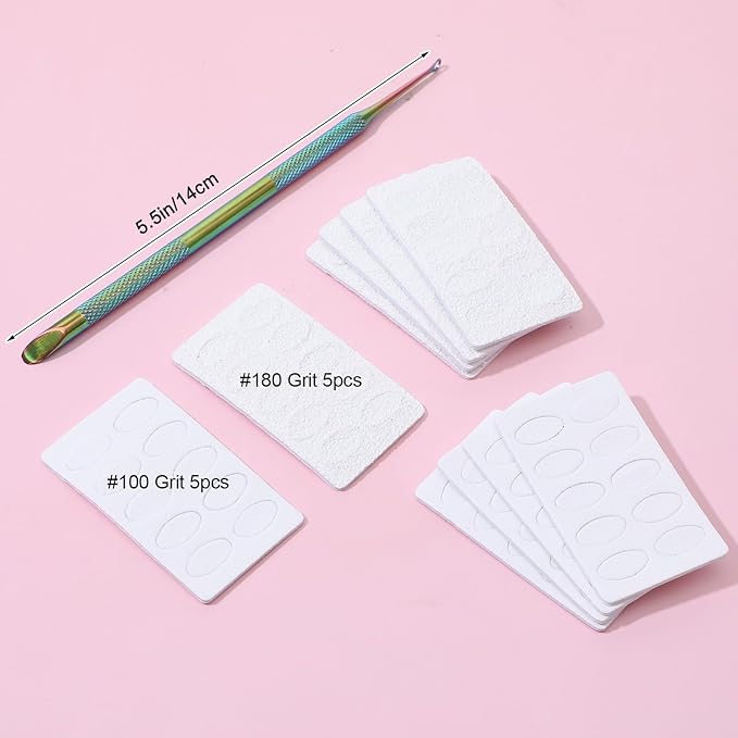 Dual Ended Nail Cuticle Pusher, 100/180 Grit Sandpaper Sheets Cuticle File - Image 2