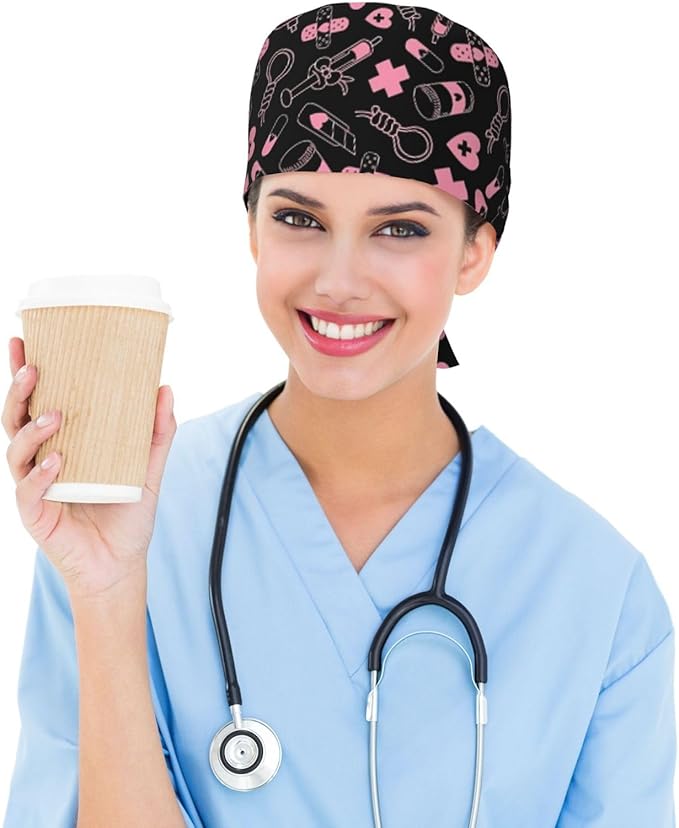 Working Cap Scrub Caps with Sweatband Adjustable Tie Back Hat Nurse Surgical - Image 5