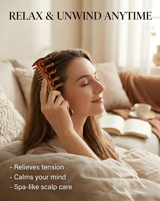 Wooden Scalp Massager Comb – Natural Wood Wide & Fine Tooth - Image 6