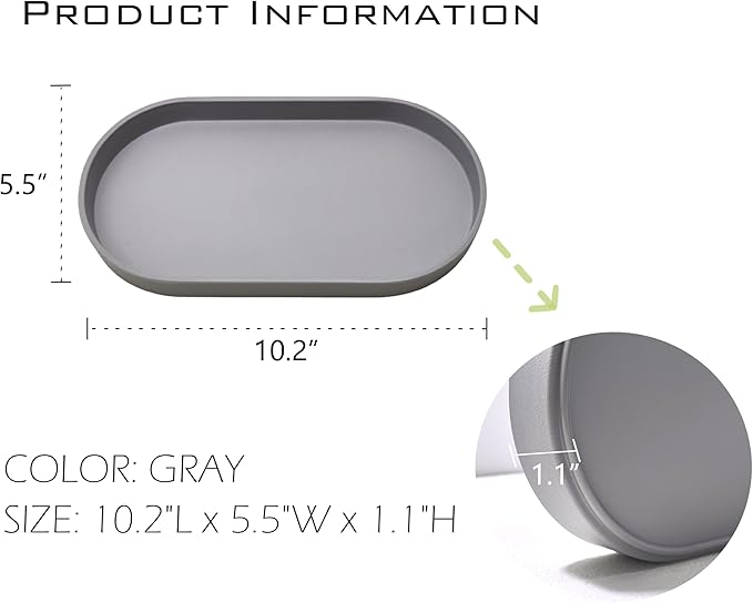 Gray Small Tray, Oval Tray for Kitchen Counter, Bathtub Bathroom Vanity Items - Image 6