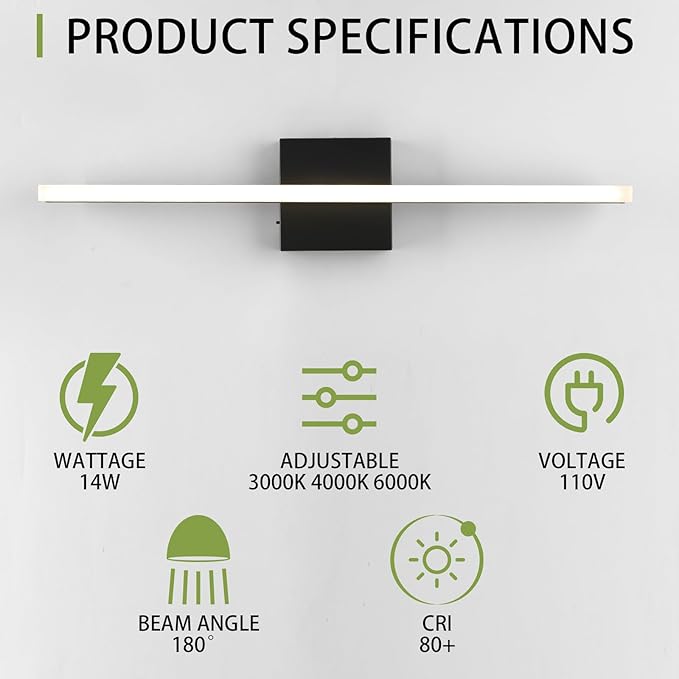 LED Bathroom Vanity Light, 14W Bathroom Mirror Light Fixtures, 3 Color - Image 3