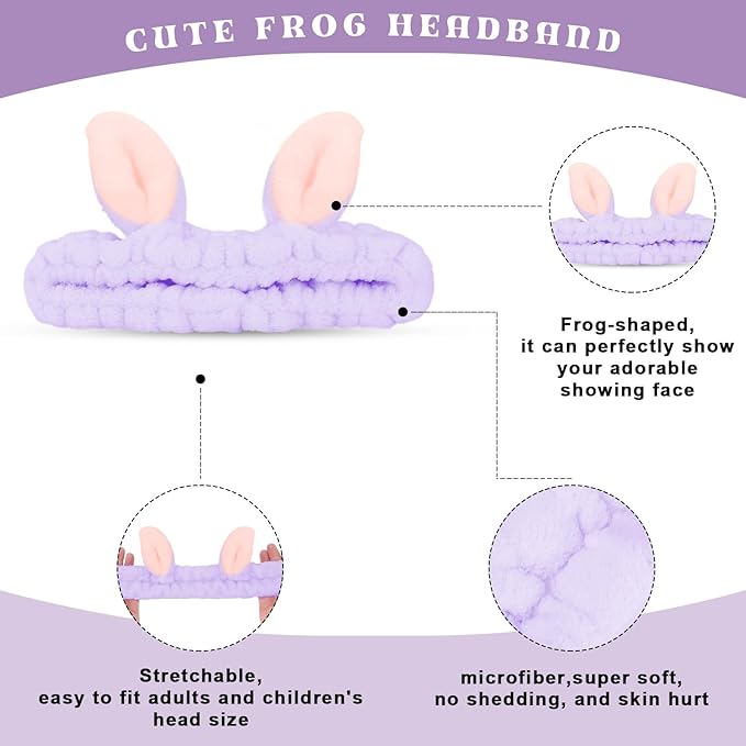 Jowmoy Cute Rabbit Ears Headband Frog Eye Elastic to Wash Face - Image 3