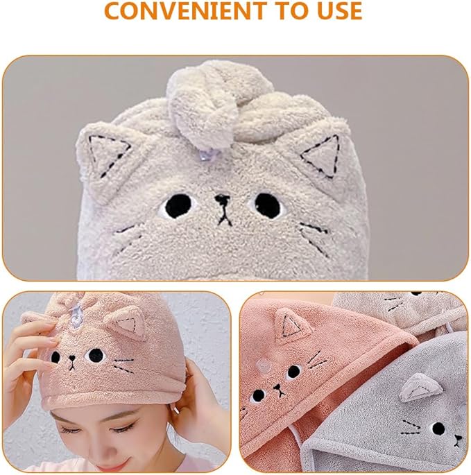 ARTIBETTER 3Pcs Cute Cat Hair Wrap Towels - Image 6