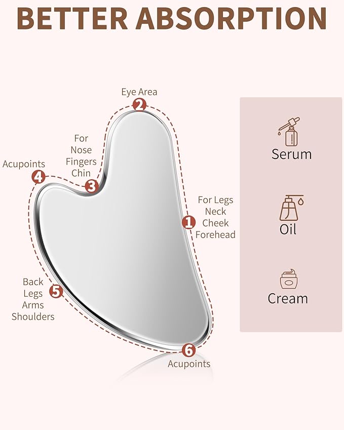 VGY Stainless Steel Gua Sha Facial Tools Set, Tighten Skin Massage Guasha - Image 4