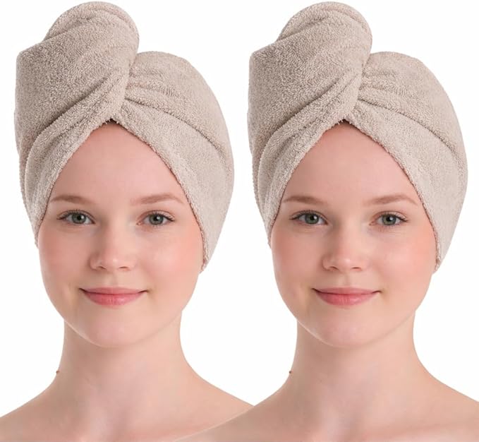 100% Turkish Cotton Hair Towel Wrap 2 Pack – Oeko-TEX Certified Quick Dry Turban by Seritaine