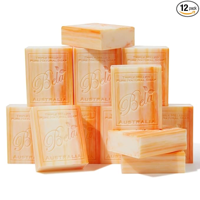 BELA Orange Zest Soap 3.3 OZ Pack of 12, Long Lasting French Triple Milled Bar by BELAPURENATURALSOAPSANDODORELIMINATINGHOMEFRAGRANCES
