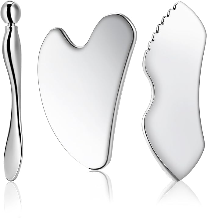 Gua Sha Facial Tools, 3 in 1 Stainless Steel Metal Guasha & Eye Cream by TANGZHIFEIYUE