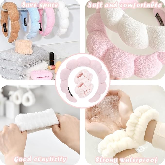 Spa Headbands for Washing Face Wristband Set Sponge Makeup Skincare Headband - Image 5