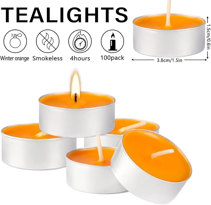 100 Pack Scented Tealight Candles 4 Hours, Winter Orange Aromatherapy Candles - Image 4