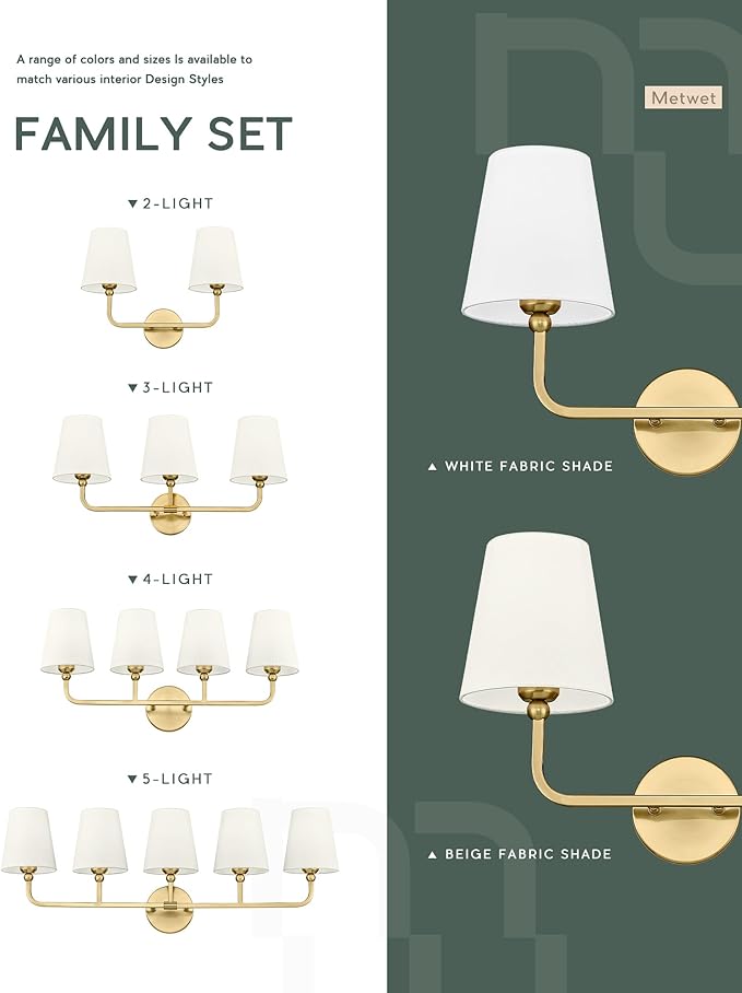 2 Light Bathroom Light Fixtures, Brushed Gold Vanity Lights, Double Wall Sconce - Image 5