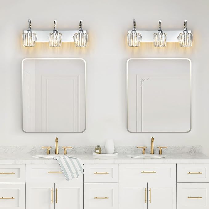 Modern Bathroom Vanity Light, 3-Light Chrome Wall Sconce - Image 6