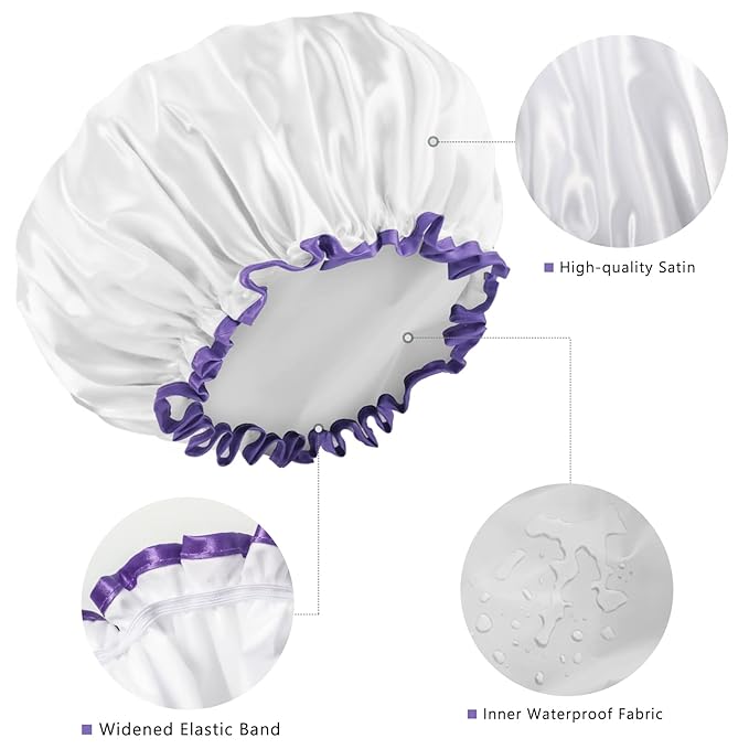 Aquior Shower Cap, Shower Cap for Women Reusable Waterproof, Large Bath Hair - Image 7