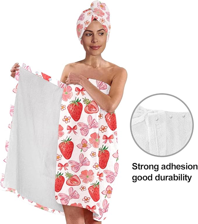 Women’s Strawberry & Bow Bath Wrap Set - Image 4