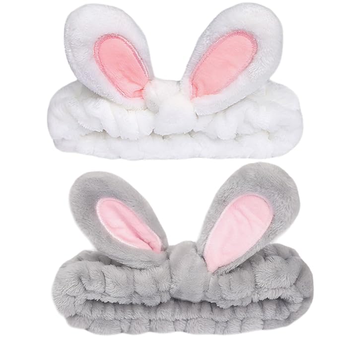 musejoy 2 Pcs Headband Bunny Ears Headband Cute Spa Headbands by musejoy