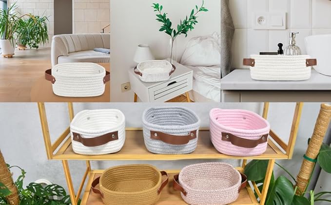ABenkle Small Storage Basket, Mini Rope Woven Baskets, Cute Shelf Closet - Image 7