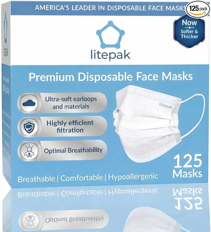 Litepak 125-Pack Disposable Face Mask Premium Comfort Earloops by Litepak