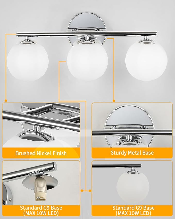 Globe Bathroom Light Fixtures Chrome Vanity Light - Image 5