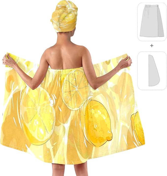 Women’s Citrus Lemon Bath Towel and Hair Wrap Set, Quick-Dry Soft Absorbent - Image 2