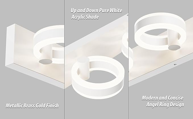 LED Bathroom Light Fixtures, 15inch White Vanity Lights, Modern 2 Light Acrylic - Image 3