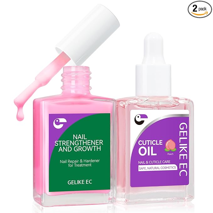 Gelike EC Nail Care Gift Set: Pink Fingernail Nail Growth Treatment & Peach by gelikeec
