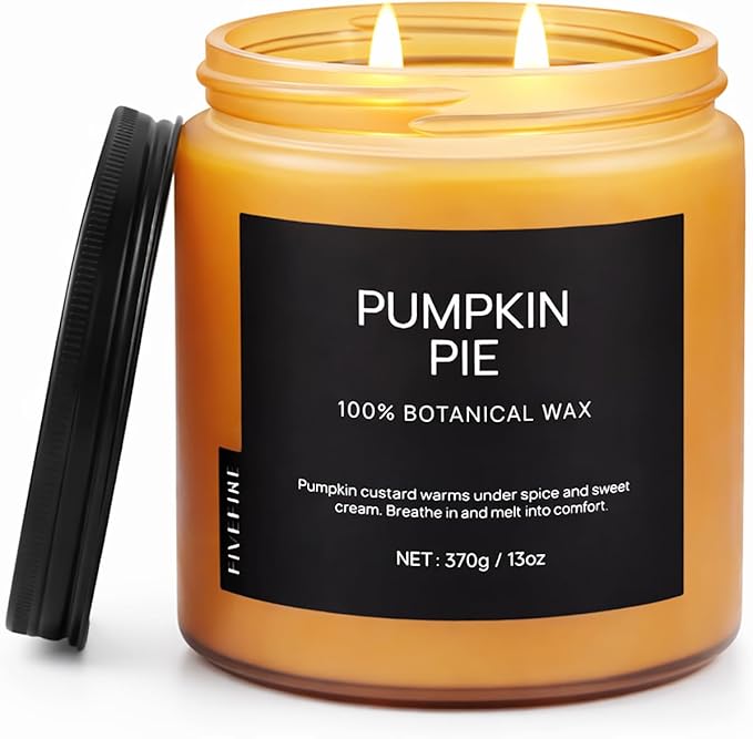 Pumpkin Pie Home Scented Candles, 13oz Organic Soy Wax, 76-Hour Clean Burning by Fivefire
