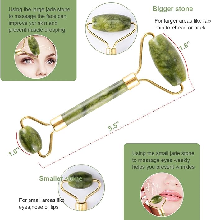 Jade Roller & Gua Sha Set 5 in 1 Facial Massager Tools - Image 8