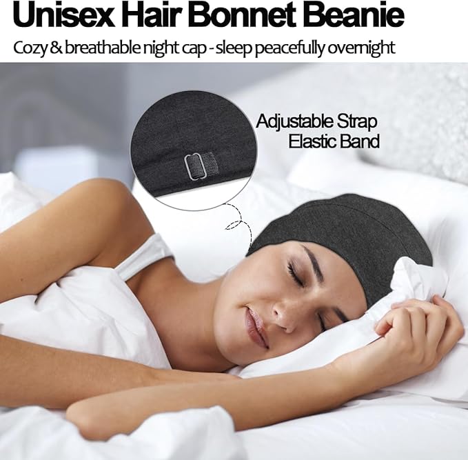 Sleep Cap Bonnet for Sleeping Black Women, Adjustable Cooling Ice Silk Lined - Image 3