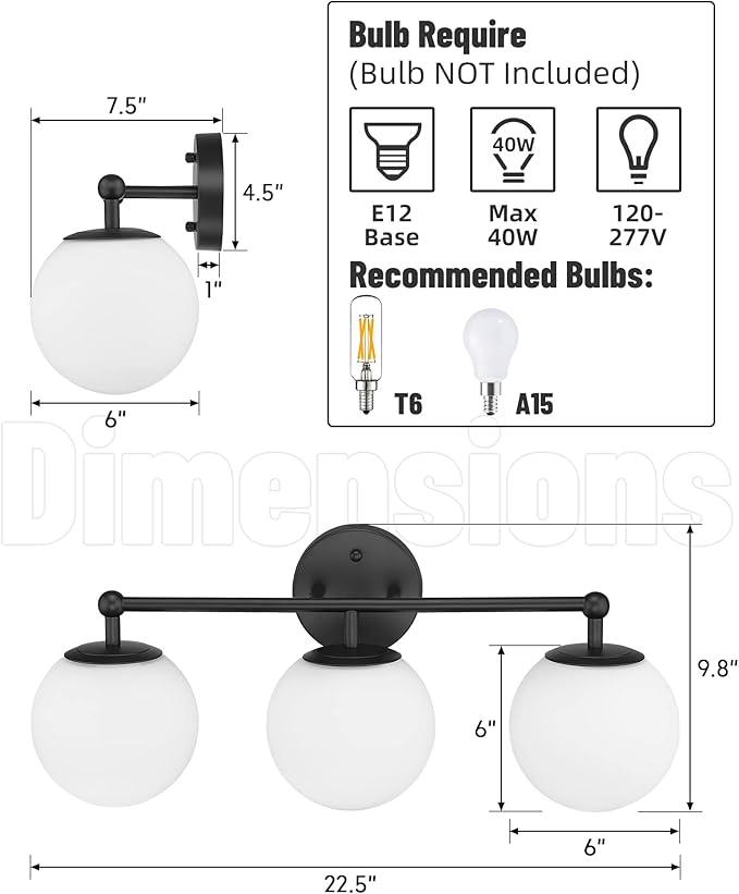 AKEZON 3-Light Black Bathroom Vanity Light Fixture, Modern Minimalist Vanity - Image 6