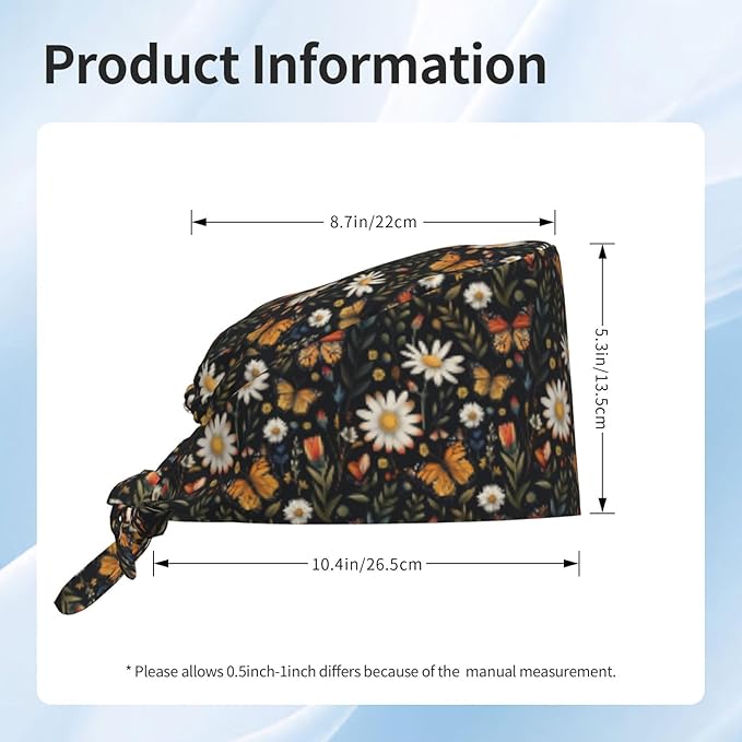 Scrub Cap for Women and Men Boho Black Leaf Pattern Adjustable Breathable - Image 3