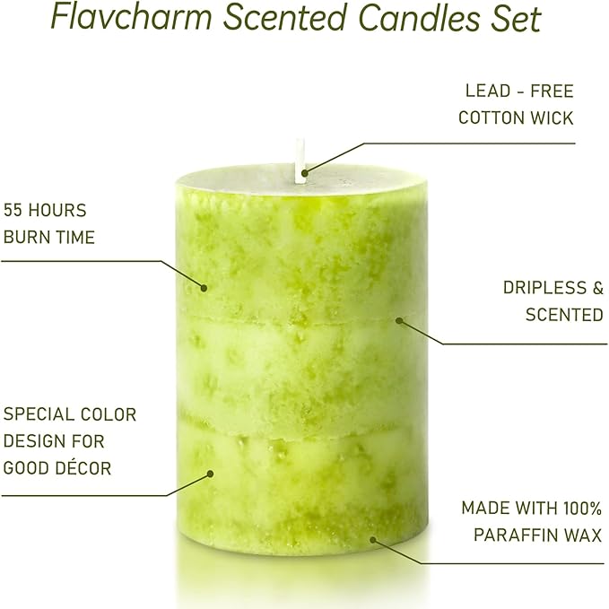 Green Pillar Candles Set of 3 Sage Scented Long Burning Candles 3x4 inch - Image 5