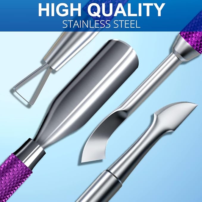 2PCS Metal Deep Purple Cuticle Pusher and Cutter Remover Salon Quality - Image 6