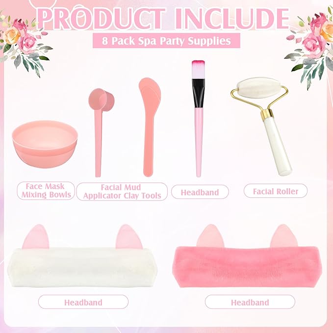 8 Sets Spa Party Supplies include 8 Jade Rollers Face Mask Brushes Face Mask - Image 3