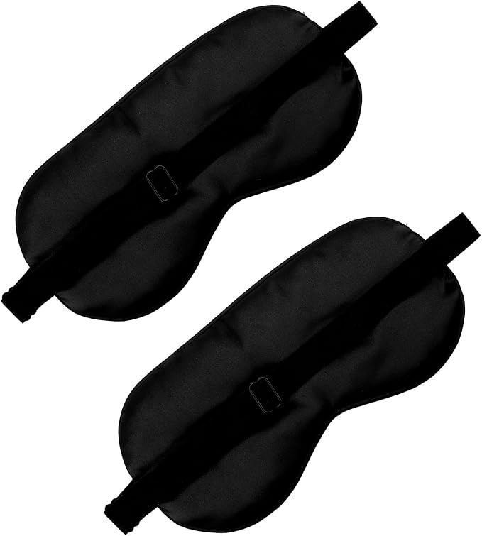 2 PCS Black Satin Sleep Masks, Adjustable Silk Eye Mask - Image 3