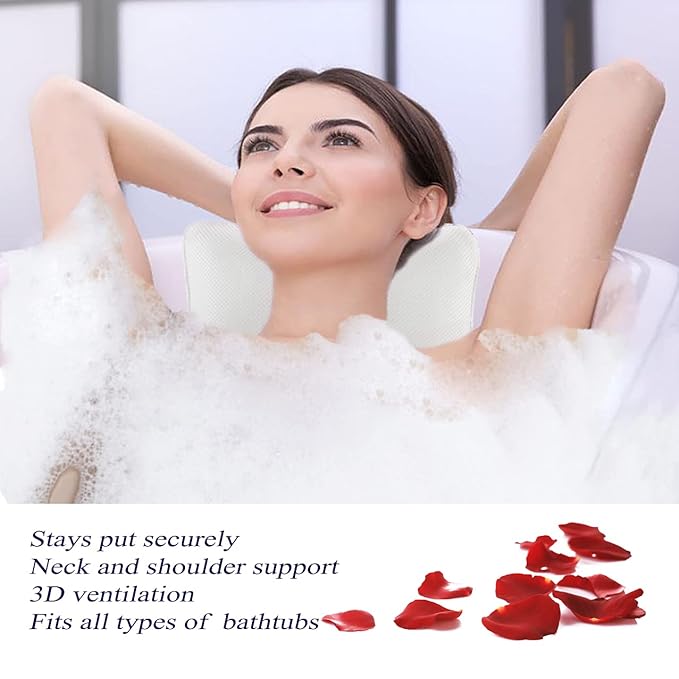 Bath Pillow for Tub, Non Slip, Breathable Soft, Comfortable Head Neck Support - Image 2
