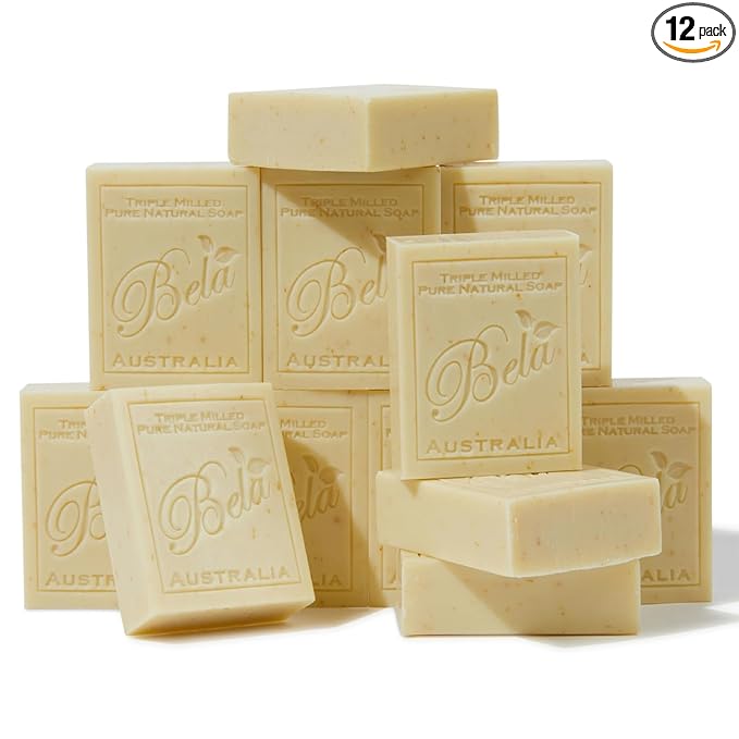 BELA Almond Soap 3.3 OZ Pack of 12, French Triple Milled Bar Soap by BELAPURENATURALSOAPSANDODORELIMINATINGHOMEFRAGRANCES
