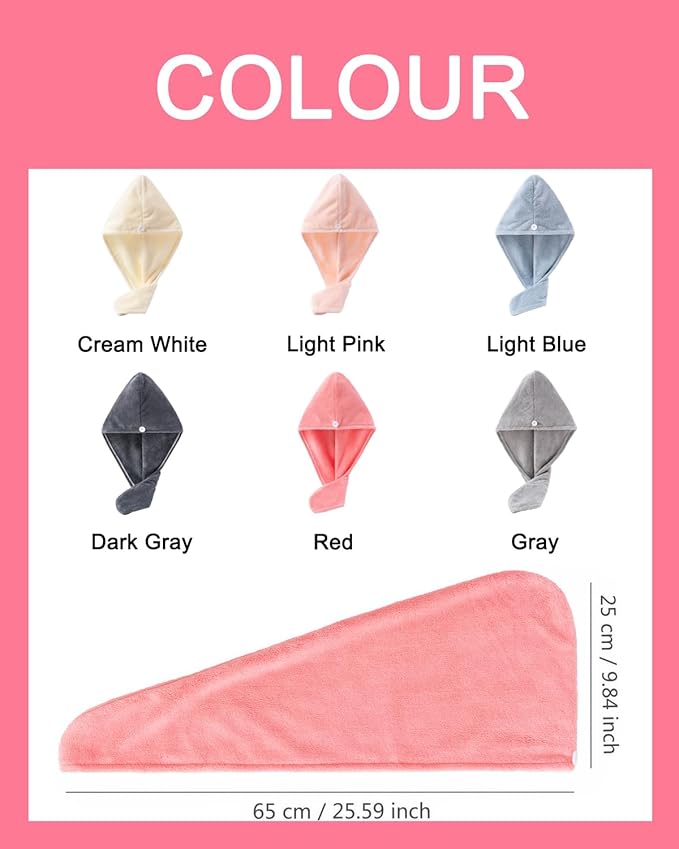 Lumimi Bath Pre Dry Hair Towel 2 Pack Quick Dry Hair Super Absorbent - Image 7
