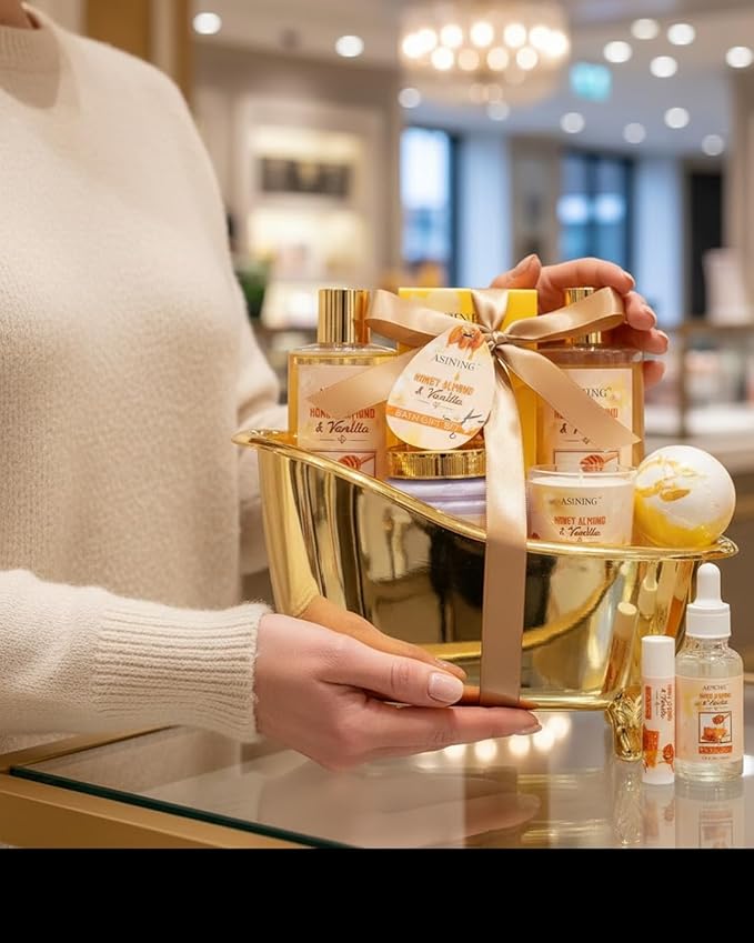 Spa Gift Baskets For Women and Men, Home Luxury Scents Honey Almond Bath Sets - Image 4