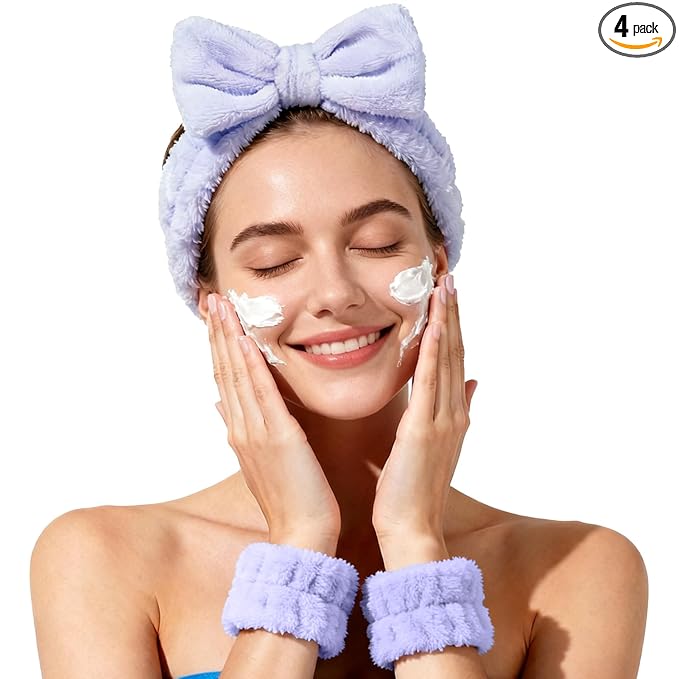 Fmeida Skincare SPA Headband Washing Face Wrist Bands Makeup Headbands Purple by Fmeida