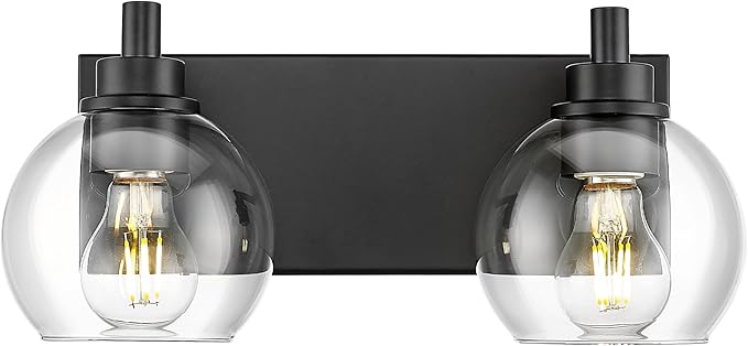 Bathroom Light Fixtures, 2 Light Matte Black Vanity Light, Modern Wall Sconces by Metwet