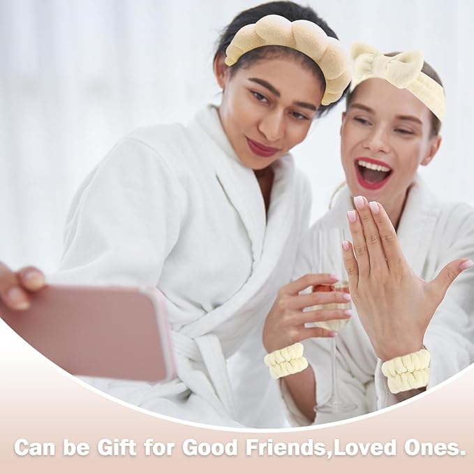 Zkptops 6Pcs Spa Headband for Washing Face Wristbands Set Women Bubble Makeup - Image 2