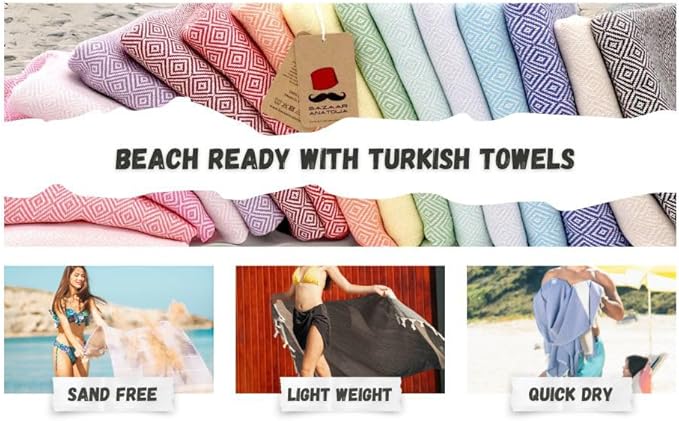 Bazaar Anatolia Turkish Beach Towel – 100% Cotton, Quick Dry, Lightweight and - Image 8