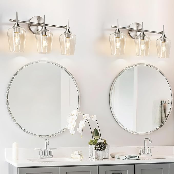 MOKATNG 3-Light Bathroom Light Fixtures, 19.5 in Brushed Nickle Vanity Lights - Image 5