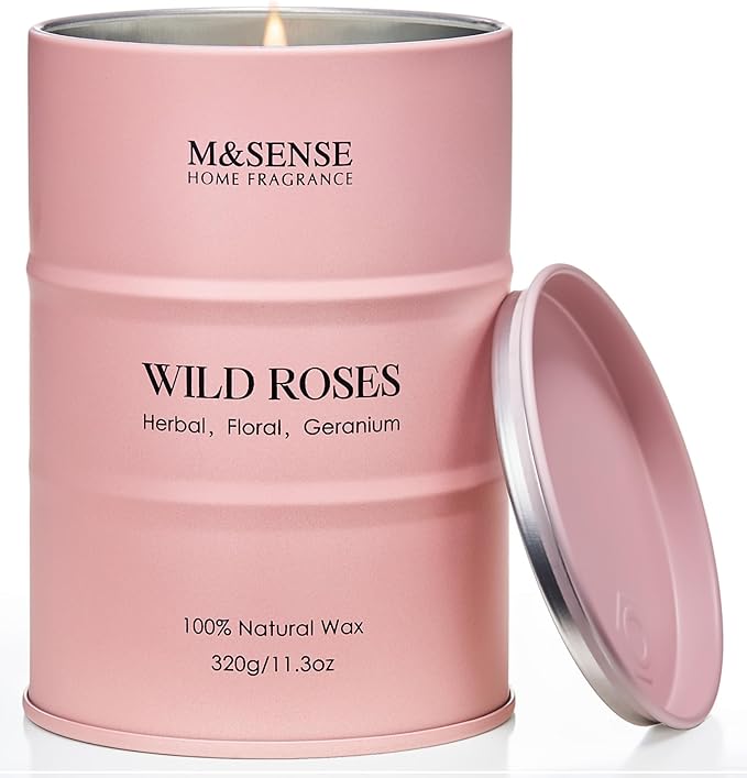 M&SENSE Wild Rose Natural Scented Candle, 70 Hours Long Lasting Soy Candles by MSENSE