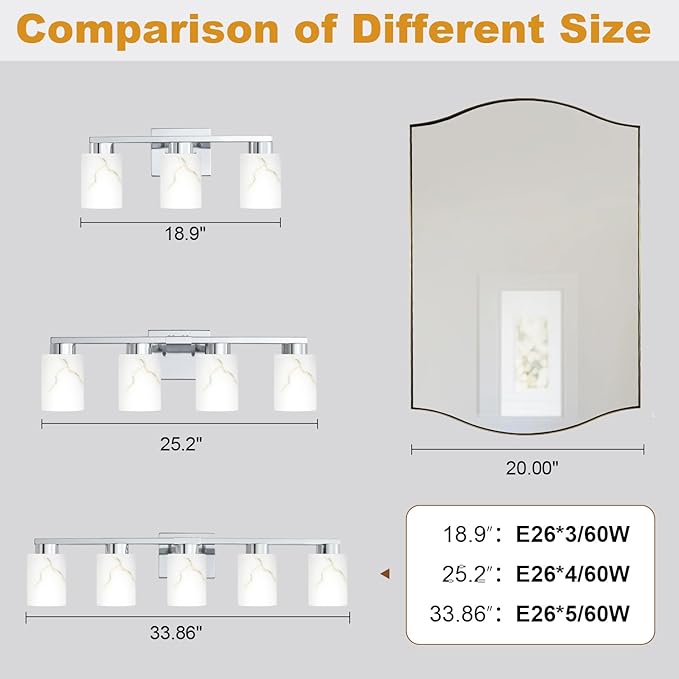 5-Light Bathroom Light Fixtures, Modern Vanity Lights, Chrome Metal Wall Lamp - Image 5